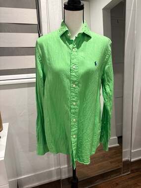 Polo Ralph Lauren Women's Classic Fit Linen Button-Down Shirt in Green